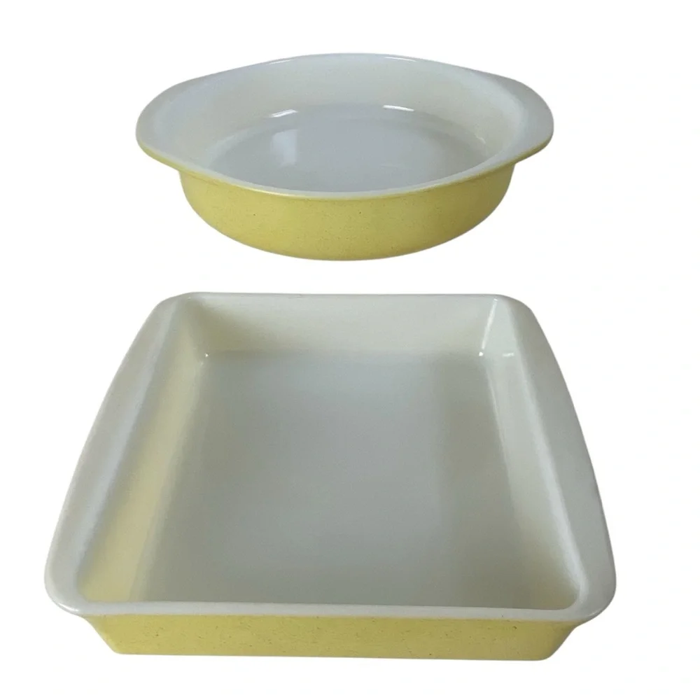 2 Rare Vintage Pyrex 1955-56 Yellow Speckled Desert Dawn Series Baking Dishes - Picture 1 of 16